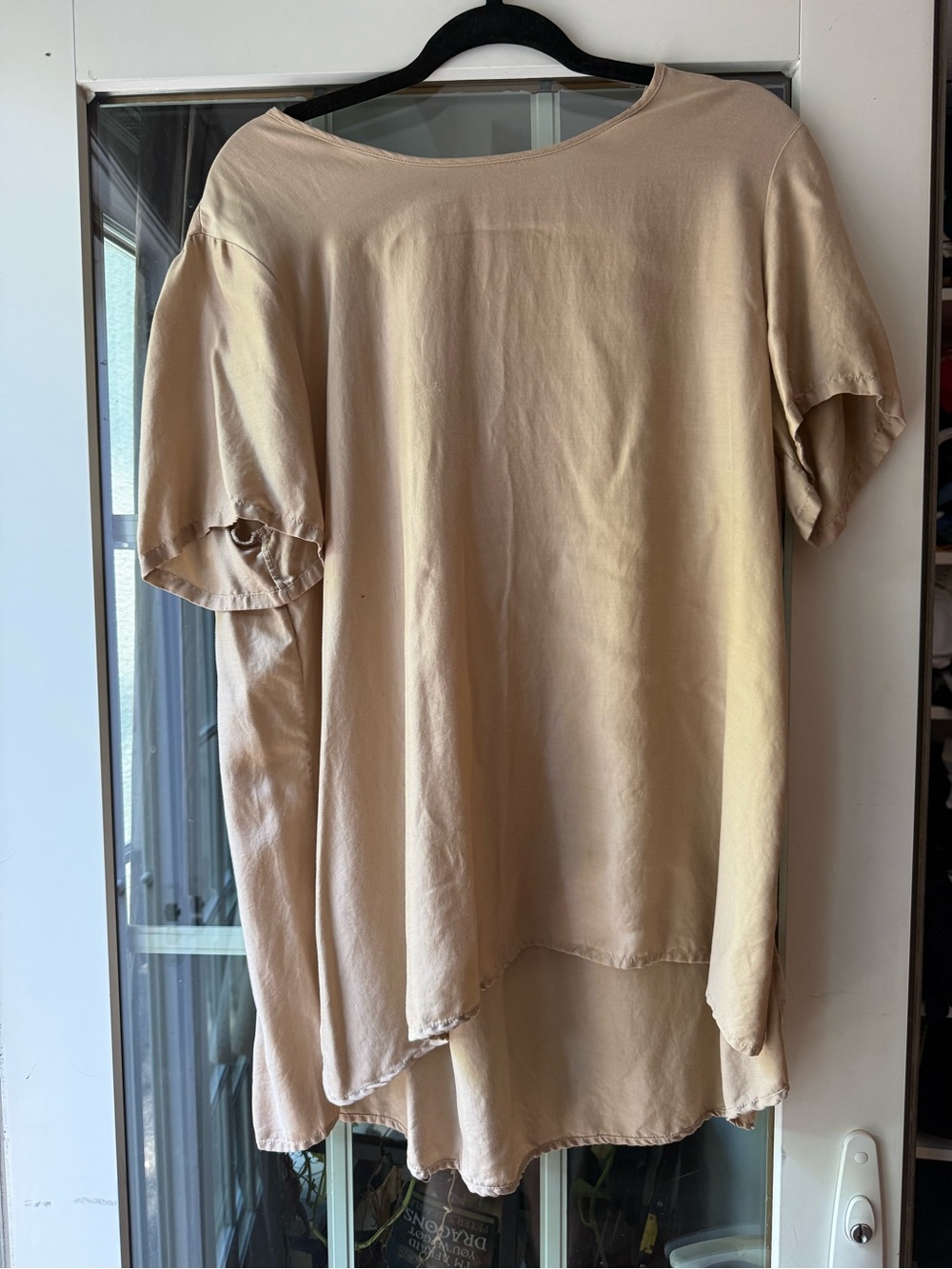 Casual Beige high low Short-Sleeve Shirt